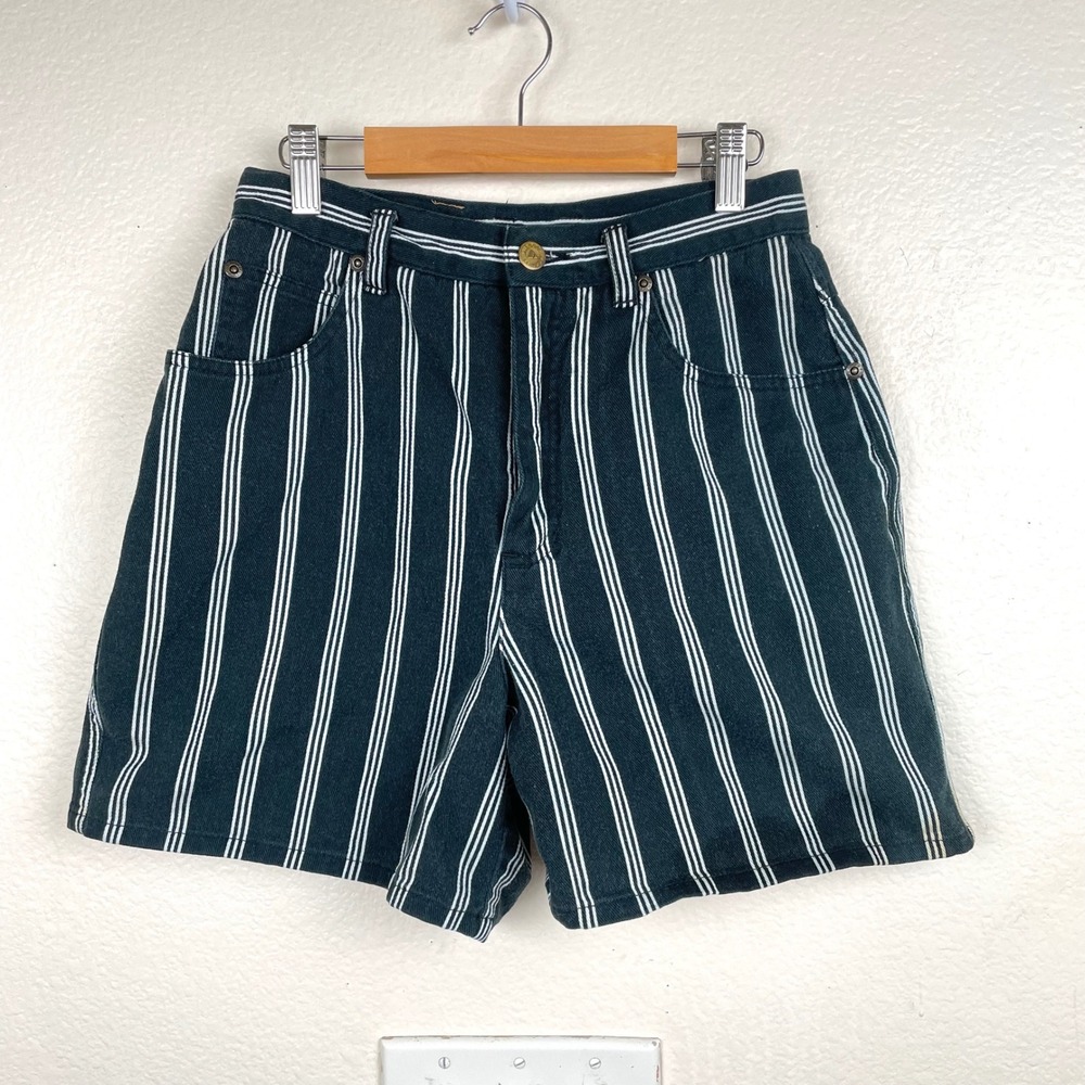Y2K 90s Vintage Lizwear Womens Shorts Sz XS Denim High Waist Striped Twee Preppy